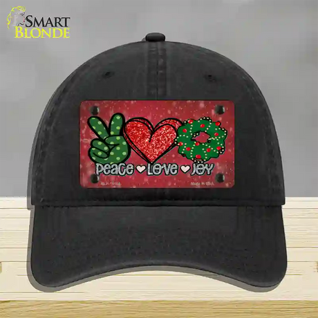 Peace Love Joy Novelty License Plate Hat Unconstructed Cotton / Black