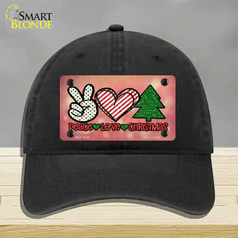 Peace Love Christmas Novelty License Plate Hat Unconstructed Cotton / Black