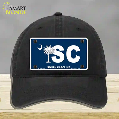 SC South Carolina Flag Novelty License Plate Hat Unconstructed Cotton / Black