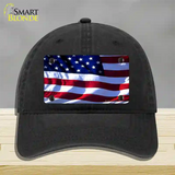 American Flag Wavy Novelty License Plate Hat Unconstructed Cotton / Black