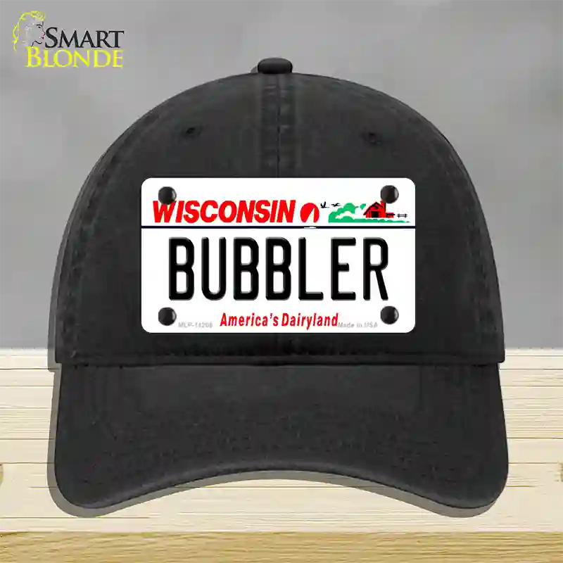 Bubbler Wisconsin Novelty License Plate Hat Unconstructed Cotton / Black