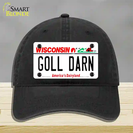 Goll Darn Wisconsin Novelty License Plate Hat Unconstructed Cotton / Black