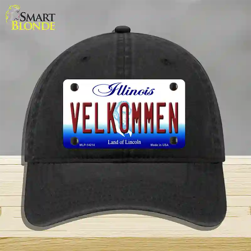 Velkommen Illinois Novelty License Plate Hat Unconstructed Cotton / Black