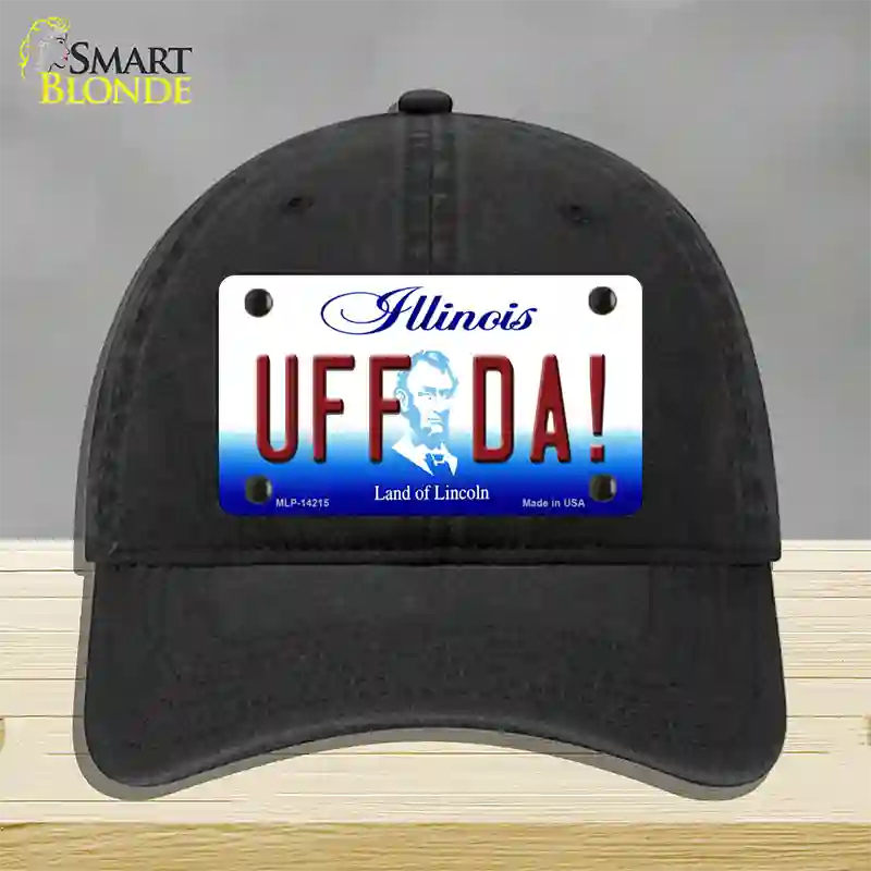 Uff Da Illinois Novelty License Plate Hat Unconstructed Cotton / Black