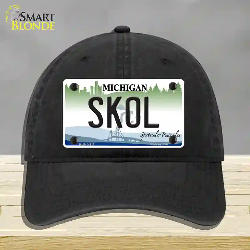 Skol Michigan Novelty License Plate Hat Unconstructed Cotton / Black