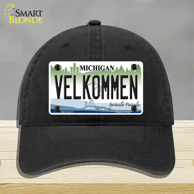 Velkommen Michigan Novelty License Plate Hat Unconstructed Cotton / Black