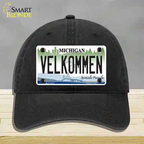 Velkommen Michigan Novelty License Plate Hat Unconstructed Cotton / Black