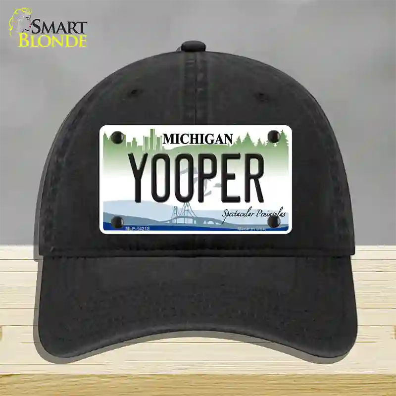 Yooper Michigan Novelty License Plate Hat Unconstructed Cotton / Black