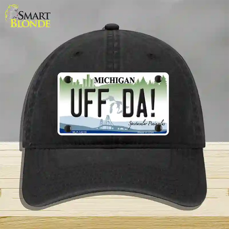 Uff Da Michigan Novelty License Plate Hat Unconstructed Cotton / Black