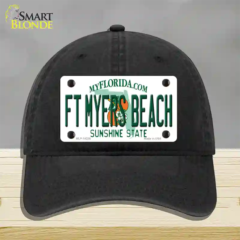 Florida FT Myers Beach Novelty License Plate Hat Unconstructed Cotton / Black