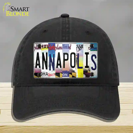 Annapolis Strip Art Novelty License Plate Hat Unconstructed Cotton / Black