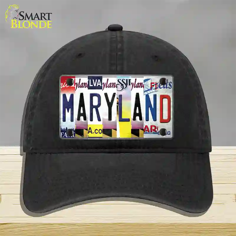 Maryland Strip Art Novelty License Plate Hat Unconstructed Cotton / Black