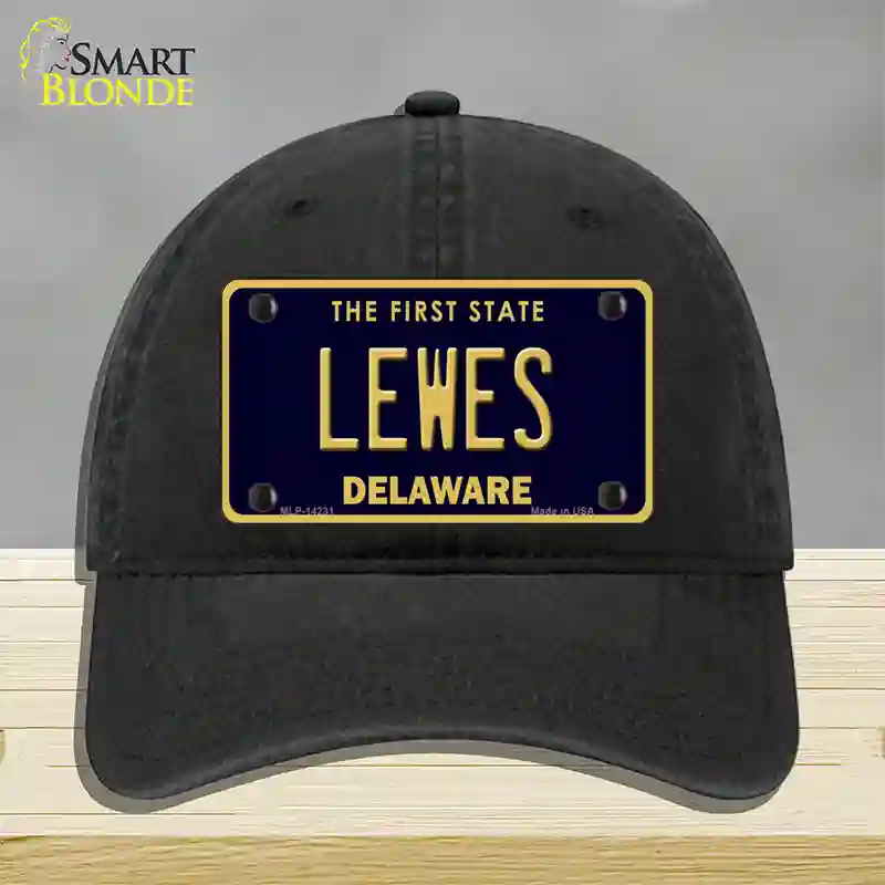 Lewes Delaware Novelty License Plate Hat Unconstructed Cotton / Black