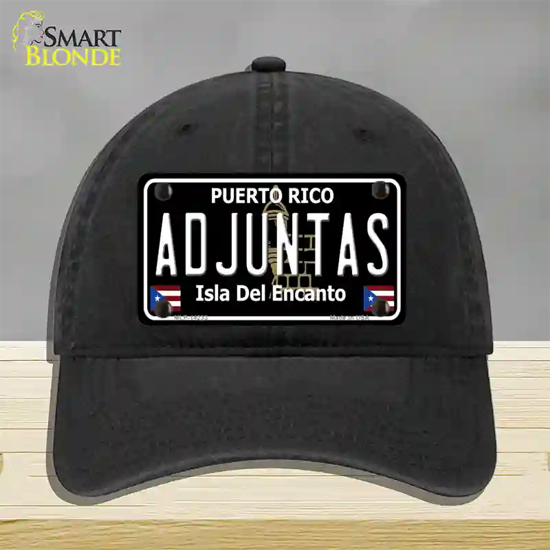 Adjuntas Puerto Rico Black Novelty License Plate Hat Unconstructed Cotton / Black