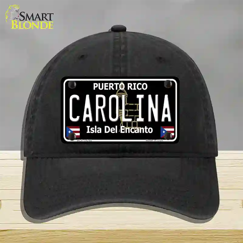 Carolina Puerto Rico Black Novelty License Plate Hat Unconstructed Cotton / Black