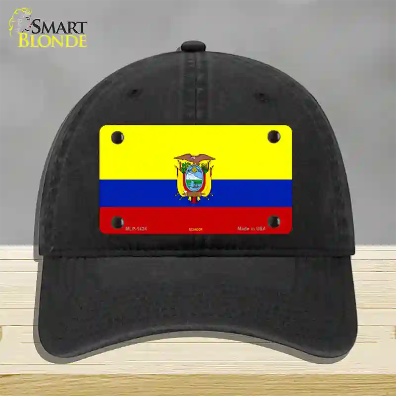 Ecuador Flag Novelty License Plate Hat Unconstructed Cotton / Black