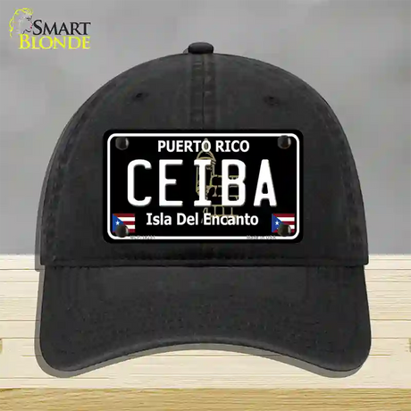 Ceiba Puerto Rico Black Novelty License Plate Hat Unconstructed Cotton / Black