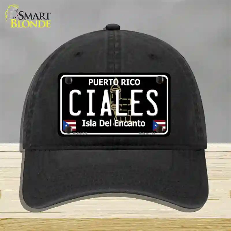 Ciales Puerto Rico Black Novelty License Plate Hat Unconstructed Cotton / Black