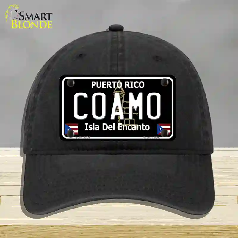 Coamo Puerto Rico Black Novelty License Plate Hat Unconstructed Cotton / Black