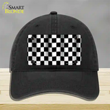 Waving Checkered Flag Novelty License Plate Hat Unconstructed Cotton / Black