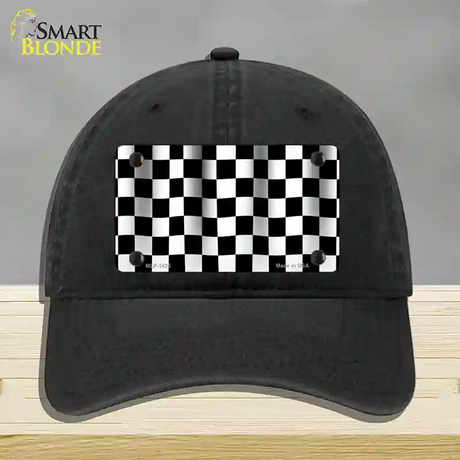 Waving Checkered Flag Novelty License Plate Hat Unconstructed Cotton / Black