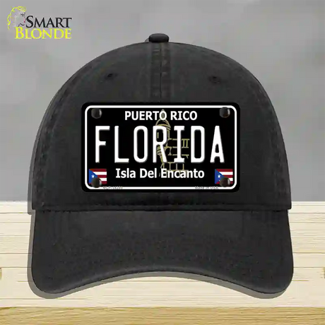 Florida Puerto Rico Black Novelty License Plate Hat Unconstructed Cotton / Black