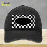 Waving Checkered Flag With Black Center Oval Novelty License Plate Hat Unconstructed Cotton / Black