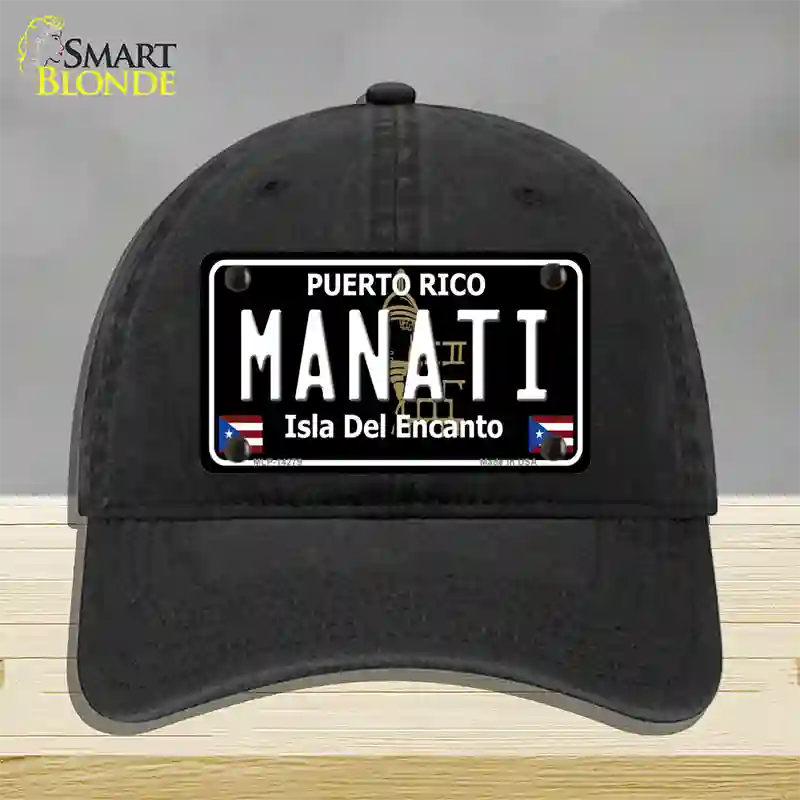 Manati Puerto Rico Black Novelty License Plate Hat Unconstructed Cotton / Black