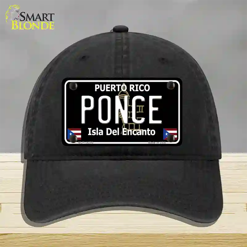 Ponce Puerto Rico Black Novelty License Plate Hat Unconstructed Cotton / Black