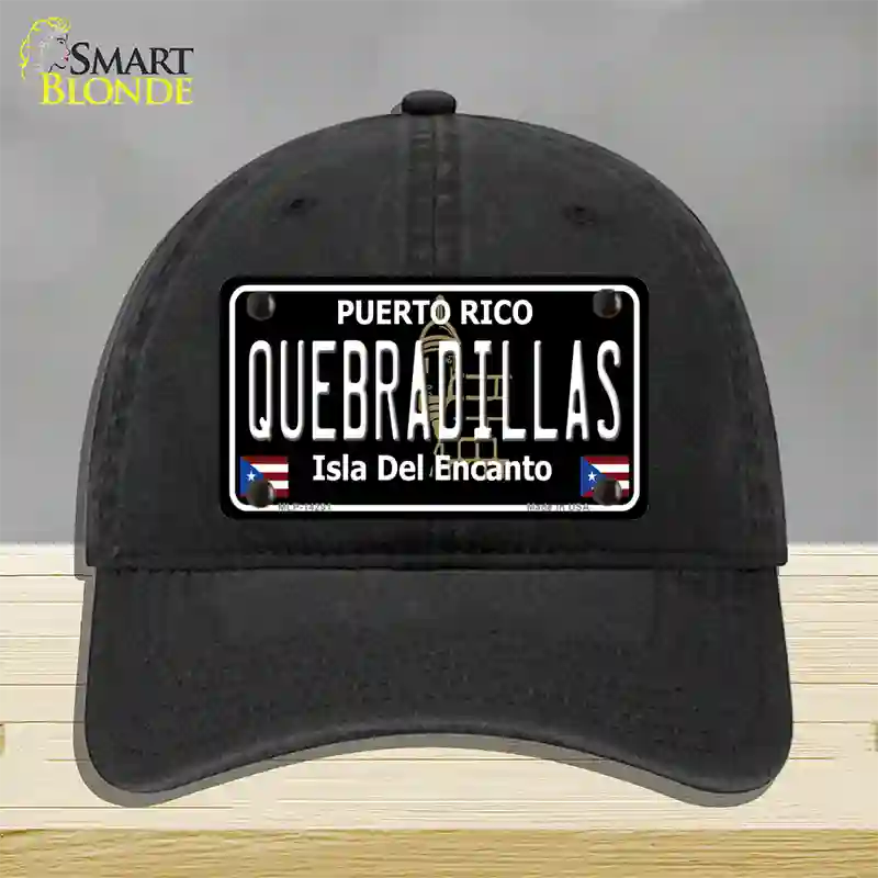 Quebradillas Puerto Rico Black Novelty License Plate Hat Unconstructed Cotton / Black