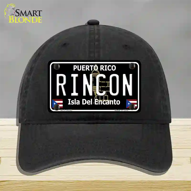 Rincon Puerto Rico Black Novelty License Plate Hat Unconstructed Cotton / Black