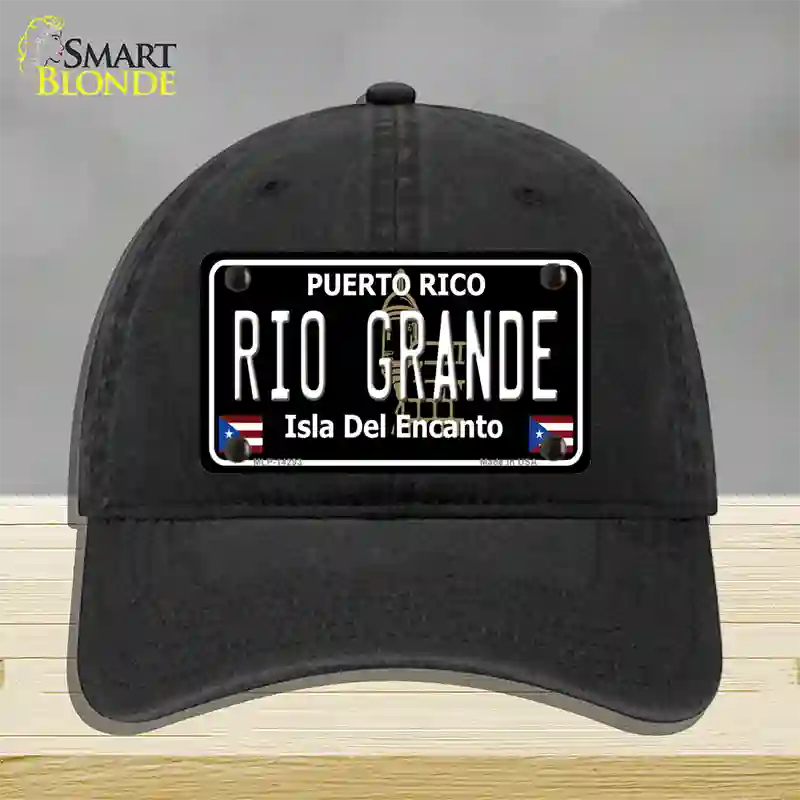 Rio Grande Puerto Rico Black Novelty License Plate Hat Unconstructed Cotton / Black