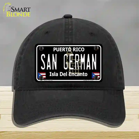 San German Puerto Rico Black Novelty License Plate Hat Unconstructed Cotton / Black