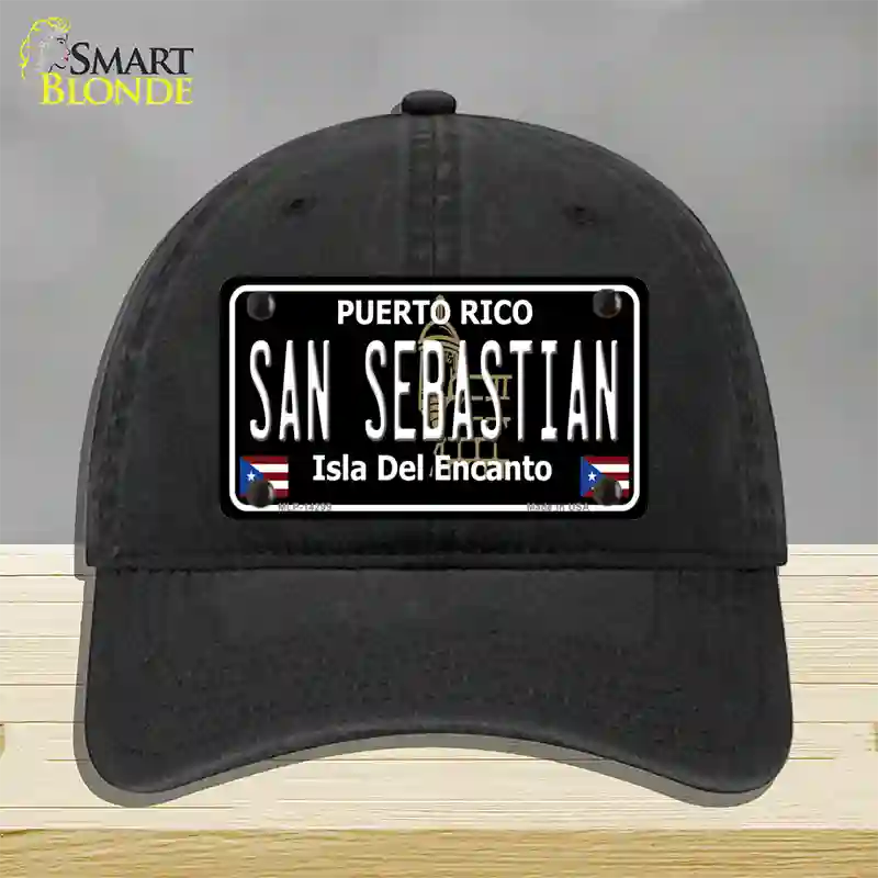 San Sebastian Puerto Rico Black Novelty License Plate Hat Unconstructed Cotton / Black