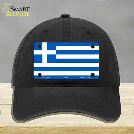 Greece Flag Novelty License Plate Hat Unconstructed Cotton / Black