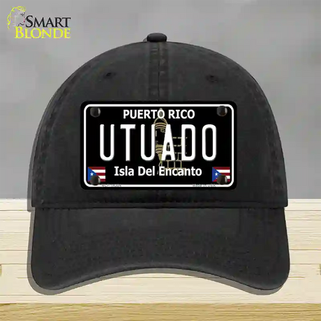 Utuado Puerto Rico Black Novelty License Plate Hat Unconstructed Cotton / Black