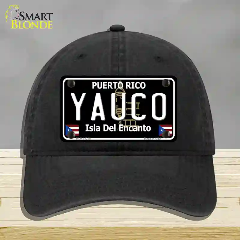 Yauco Puerto Rico Black Novelty License Plate Hat Unconstructed Cotton / Black