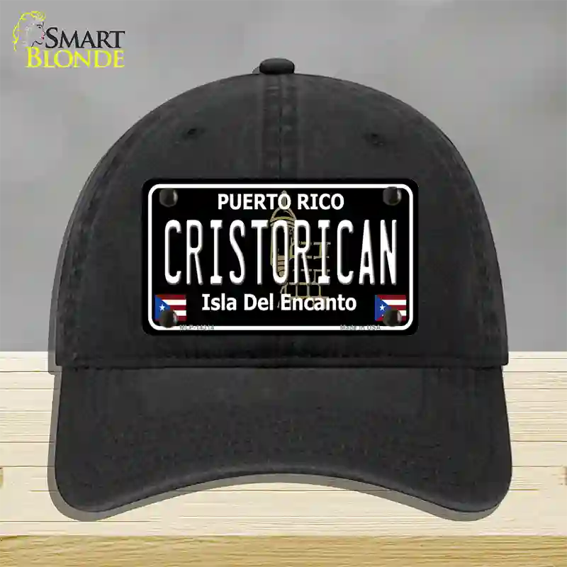 Cristorican Puerto Rico Black Novelty License Plate Hat Unconstructed Cotton / Black