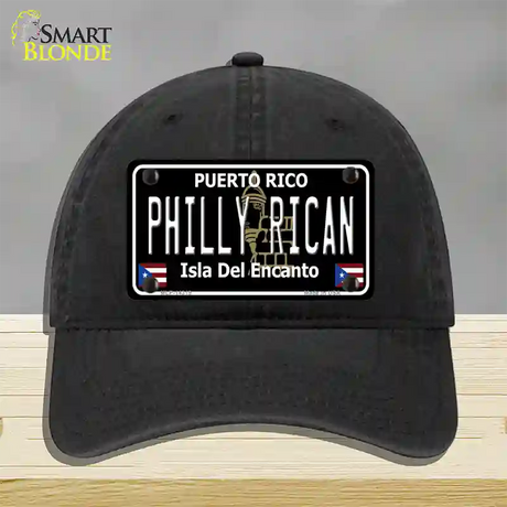 Philly Rican Puerto Rico Black Novelty License Plate Hat Unconstructed Cotton / Black