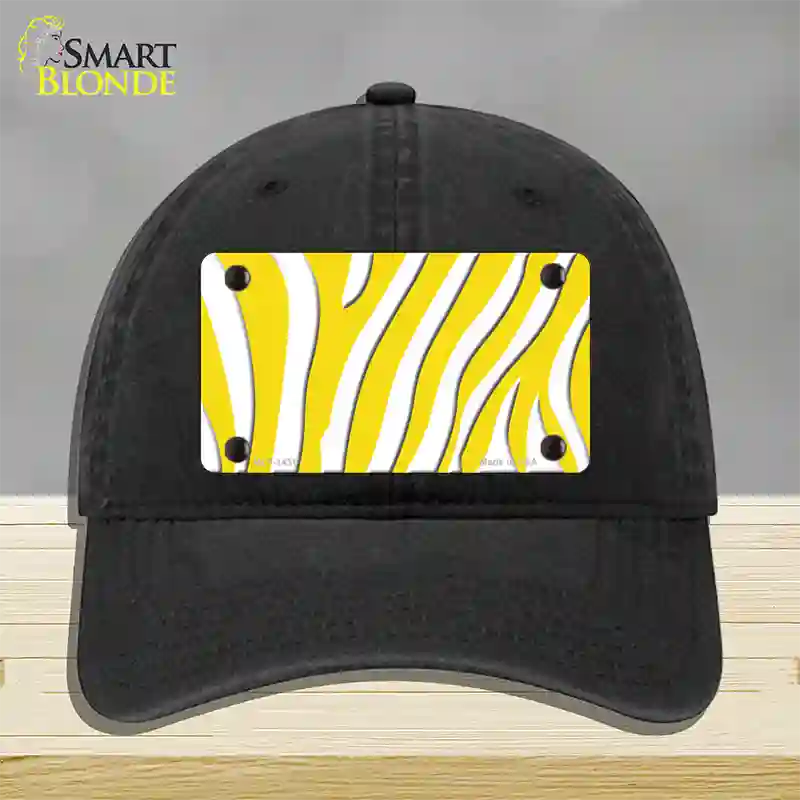 Yellow White Zebra Novelty License Plate Hat Unconstructed Cotton / Black