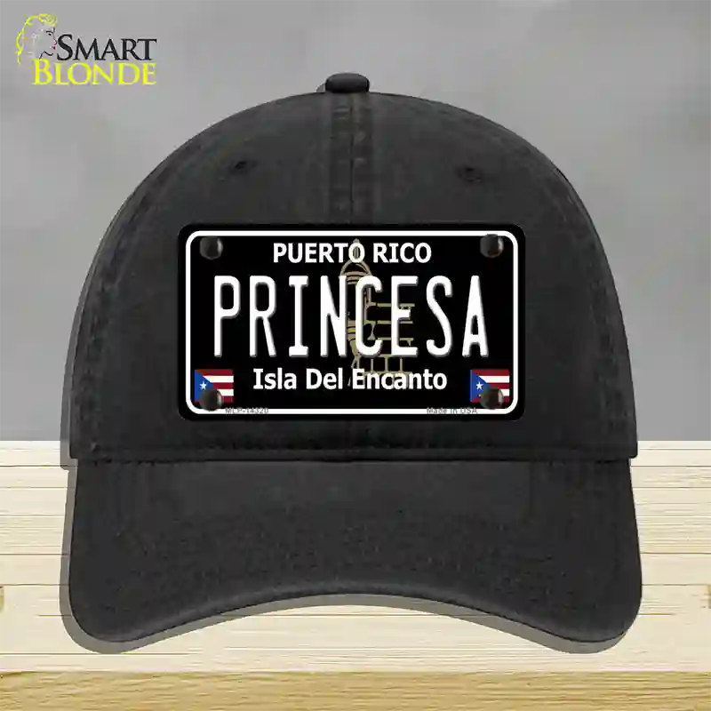 Princesa Puerto Rico Black Novelty License Plate Hat Unconstructed Cotton / Black