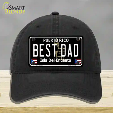 Best Dad Puerto Rico Black Novelty License Plate Hat Unconstructed Cotton / Black