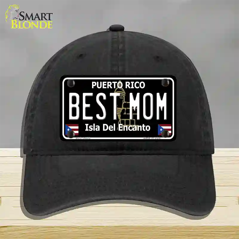 Best Mom Puerto Rico Black Novelty License Plate Hat Unconstructed Cotton / Black