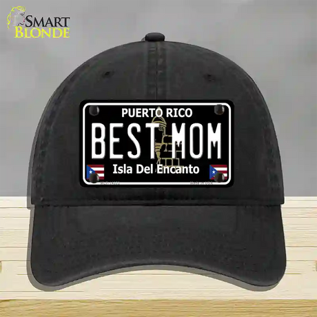 Best Mom Puerto Rico Black Novelty License Plate Hat Unconstructed Cotton / Black