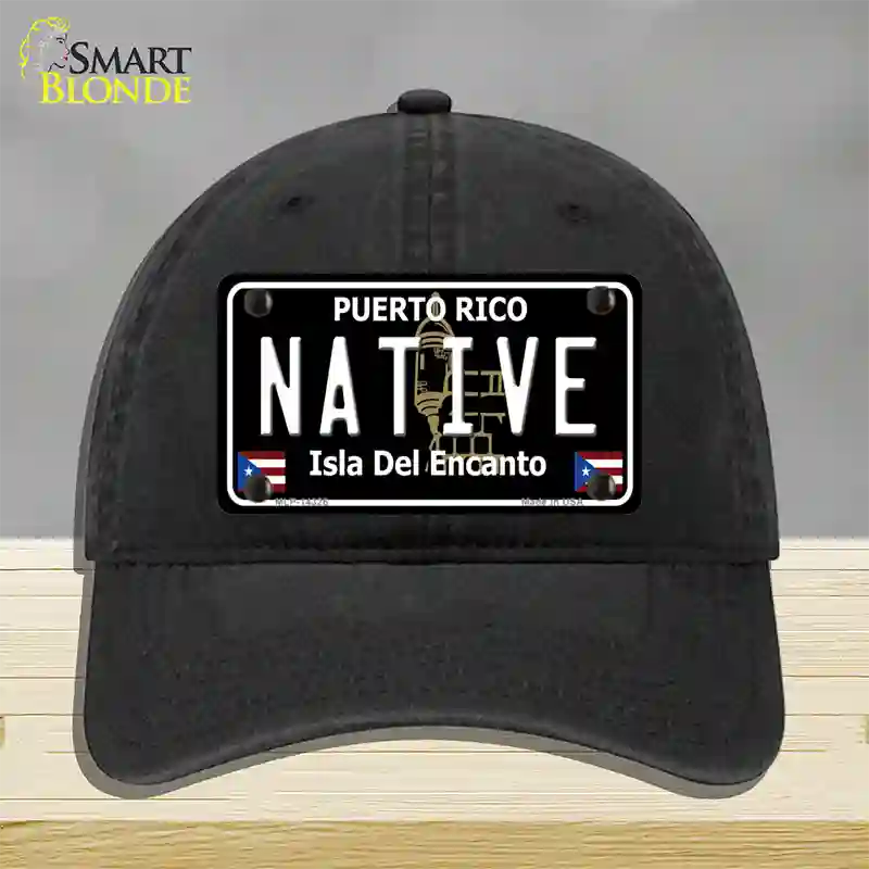 Native Puerto Rico Black Novelty License Plate Hat Unconstructed Cotton / Black