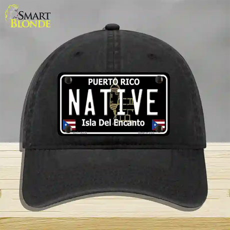 Native Puerto Rico Black Novelty License Plate Hat Unconstructed Cotton / Black