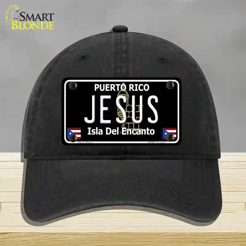 Jesus Puerto Rico Black Novelty License Plate Hat Unconstructed Cotton / Black