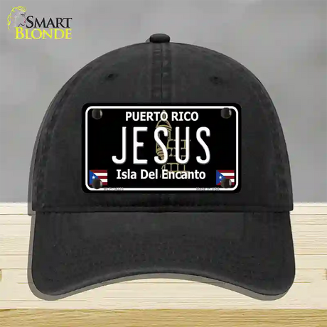 Jesus Puerto Rico Black Novelty License Plate Hat Unconstructed Cotton / Black