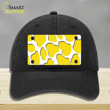 Yellow White Giraffe Novelty License Plate Hat Unconstructed Cotton / Black