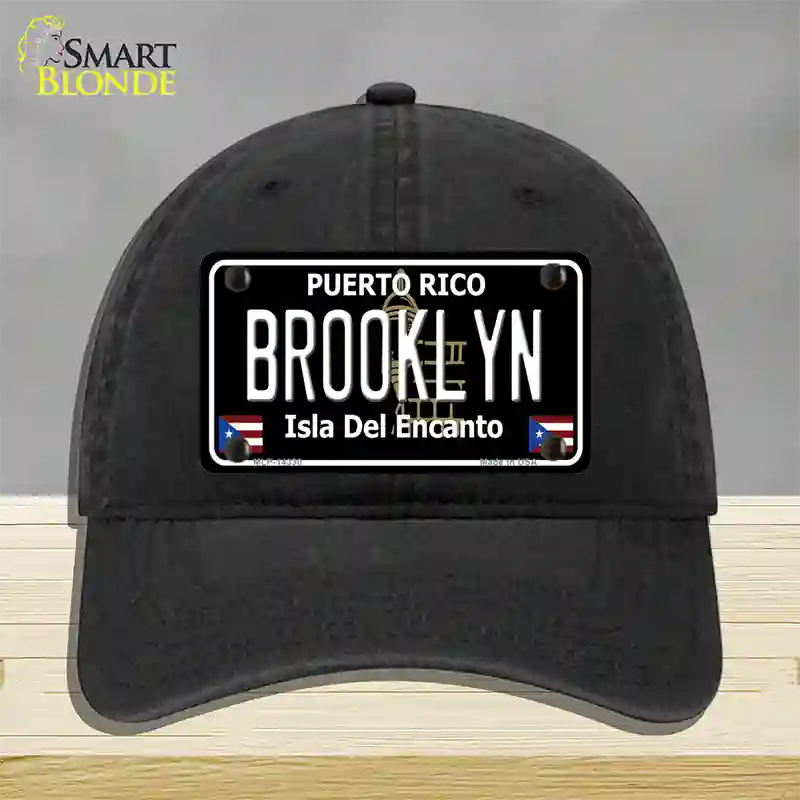 Brooklyn Puerto Rico Black Novelty License Plate Hat Unconstructed Cotton / Black